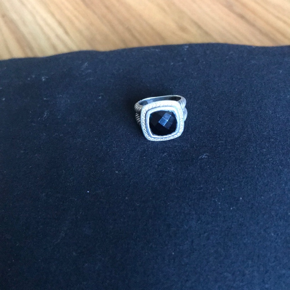 David Yurman black onyx and diamond ring in silver